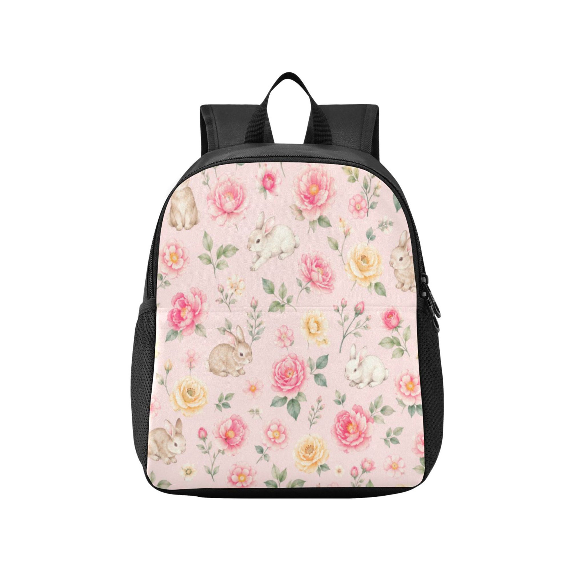 Toddler Backpack Delicate Bunny Floral Pattern Waterproof Lightweight Backpack Casual Mini Daypack for Daycare & Travel
