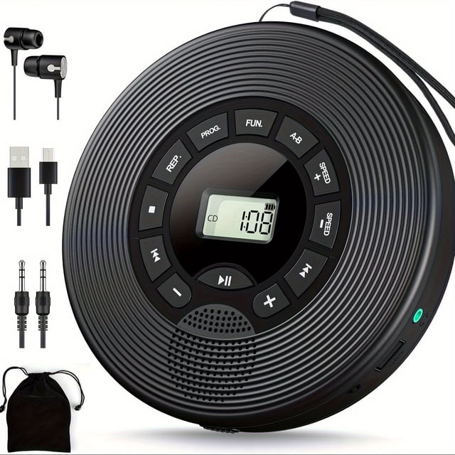 AMERTEER Lecteur CD Multifonction Lecture USB Haut-Parleur Stéréo Prise d'Écouteurs Stéréo Sortie AUX Batterie Rechargeable Réglage de la Vitesse de Lecture Répétition A-B Aide à l'Étude