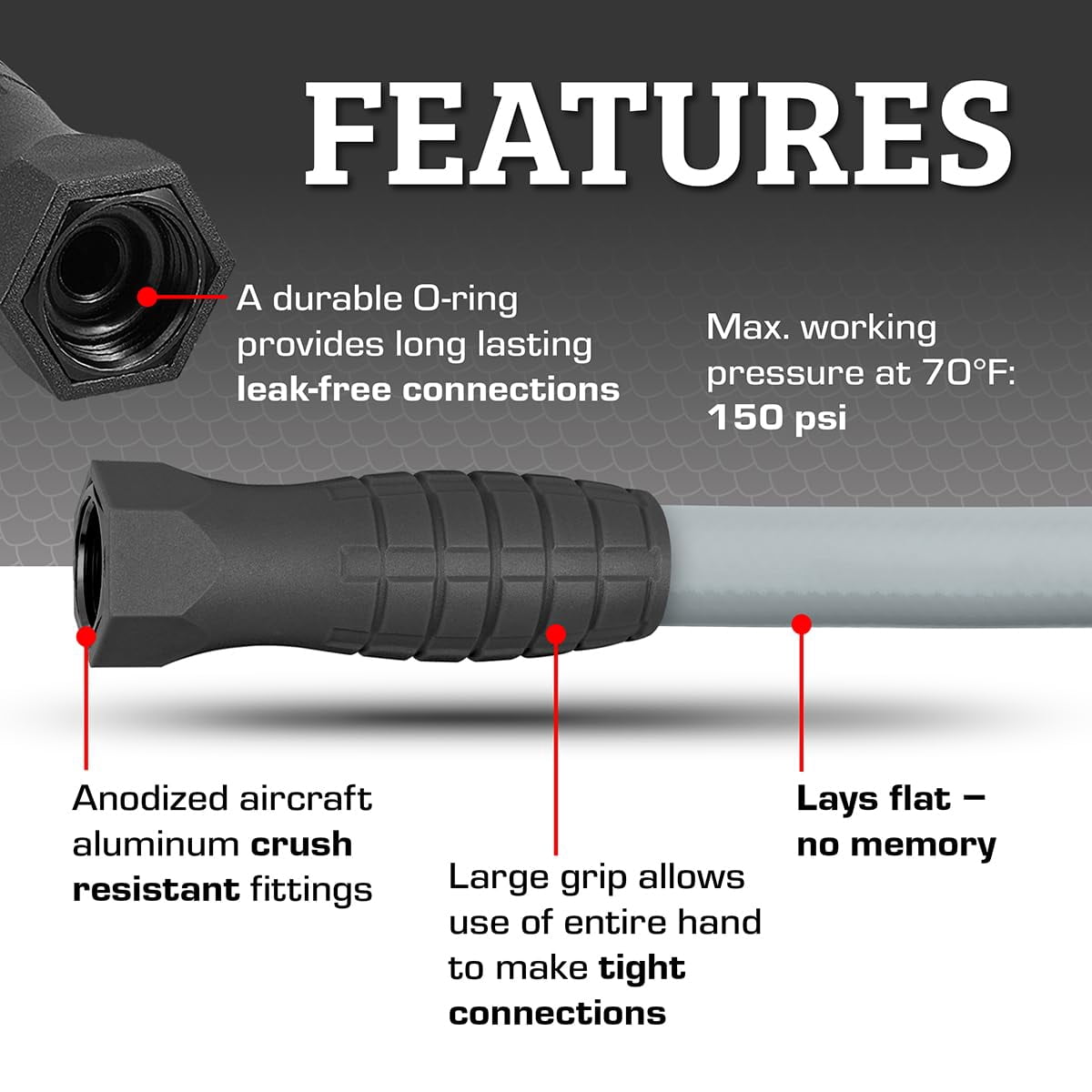 Colors Swivelgrip Garden Hose 5/8 In. X 10 Ft.  Lightweight All-weather Water Durable And Flexible Leak-free Connections Slate Grey