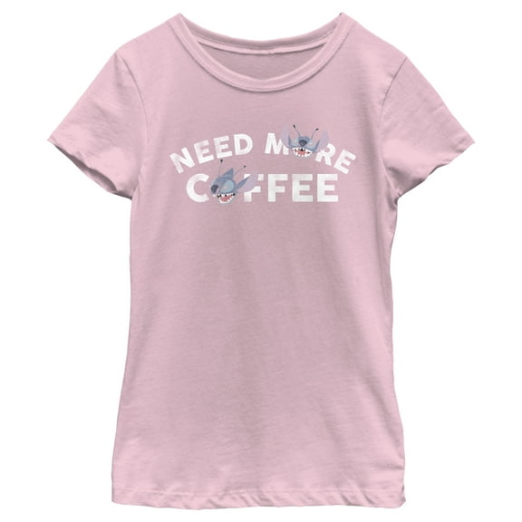 Girl's Lilo & Stitch Need More Coffee Distressed Stitch Graphic Tee Light Pink X Small