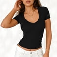 thumbnail image 4 of Wowcloth Women's V-Neck T-Shirt, Solid Color Short Sleeve, Fashion Casual for Everyday Wear, 4 of 6