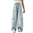 thumbnail image 6 of CONZONE Denim Pants for Little Girls Straight Leg Jeans for Girls Elastic Waist Lightweight Fall Trousers with Pockets Size 5-6 Years, 6 of 9
