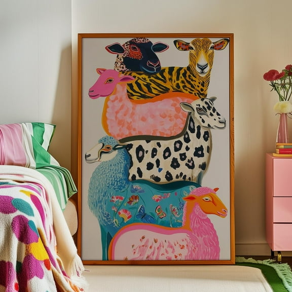 Kna Prints - Wall Art, Sheep Wall Art Print, Colorful Maximalist Animal Poster, Pop Art Funky Farm Decor, Bedroom Dopamine Eclectic Animal Illustration, UNFRAMED-8x12