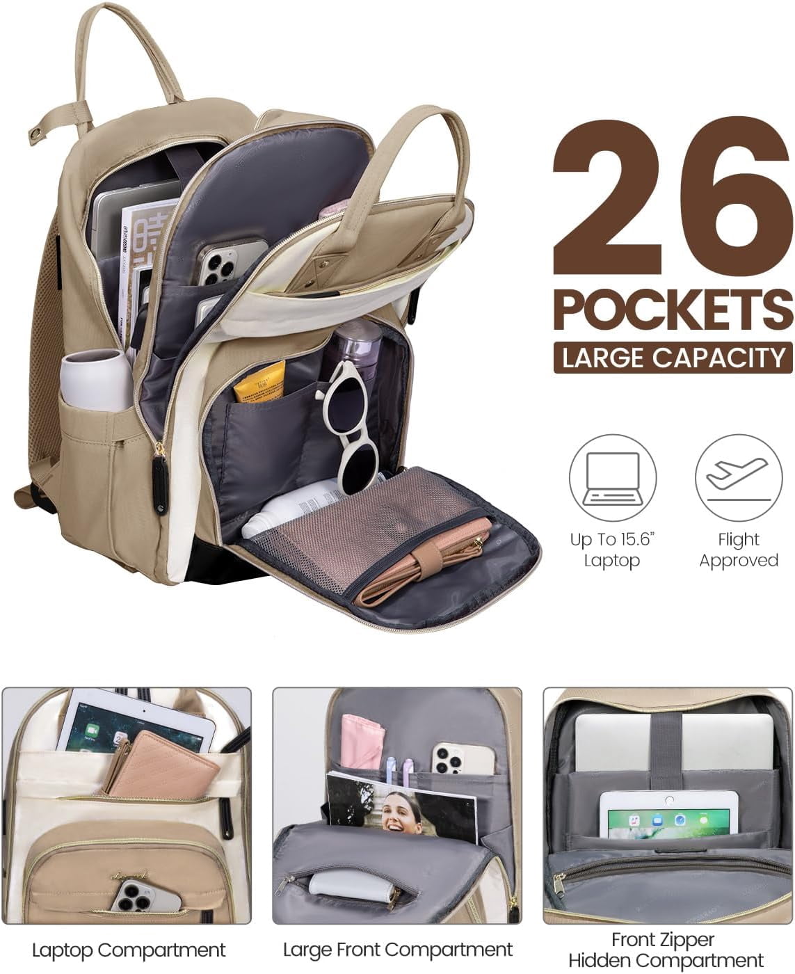 Lovevook Backpack Purses for Women, 15.6 Inch Laptop Backpack College Computer Bag, Multi-Functional Travel Work Bag Teacher Nurse Bag with USB Charging Port