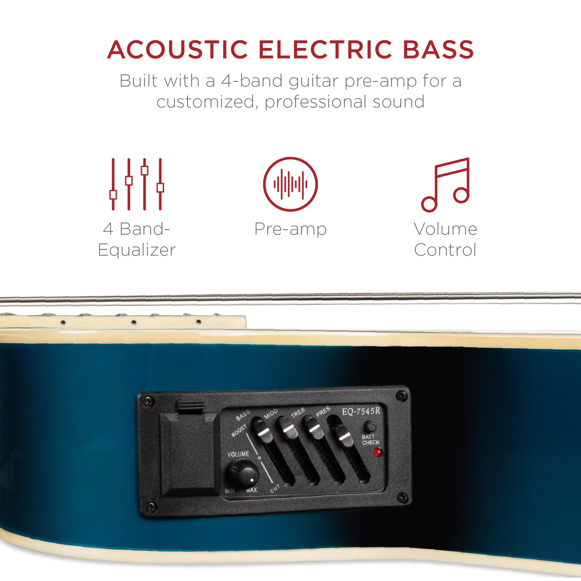 Best Choice Products 22-Fret Full Size Acoustic Electric Bass Guitar w/ 4-Band Equalizer, Truss Rod, Padded Gig Bag - Blue