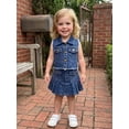 thumbnail image 6 of BemeyourBBs Western Toddler Baby Girls Cowgirl Clothes Infant Baby Girl Summer Denim Outfit Solid Color Sleeveless Denim Tank Jacket Tops With Ruffle Jeans Pleated Skirt Set, 6 of 9