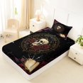 thumbnail image 4 of Castle Fairy Gothic Rose Skull Twin Sheets 3pcs,Spooky Crow Spiderweb Bedding,Gold Black,1 Fitted Sheet,1 Flat Sheet and 1 Pillowcase, 4 of 6