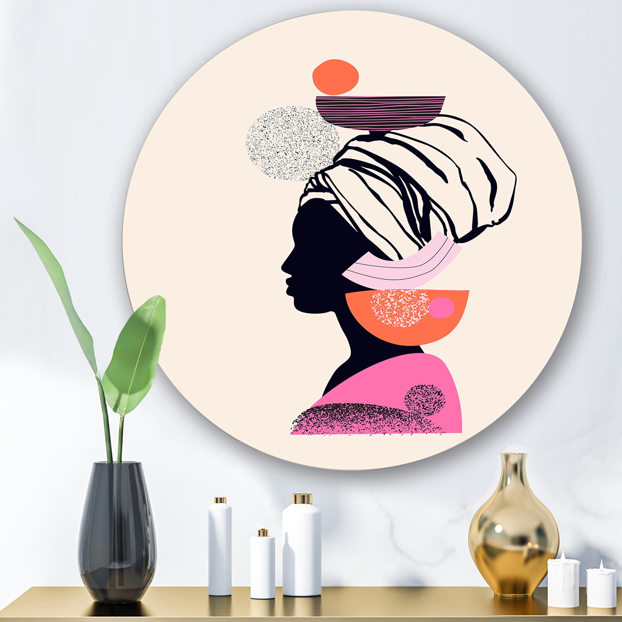 Designart 'Ethnic Portrait of African American Woman' Modern Circle Metal Wall Art 23x23 - Disc of 23