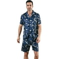 thumbnail image 3 of Men Silk Satin Pajamas Set Short Sleeve Button Down Sleepwear Loungewear with Pockets, 3 of 7