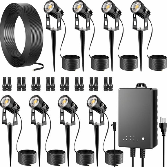 All-in-One Outdoor Low Voltage Landscape Lighting Kit, LED Landscape Spot Lights with 60W Transformer and 65FT Wire, Waterproof Outside Spotlights for Yard,