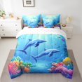 thumbnail image 2 of Erosebridal Dolphin Comforter Set Full Size 7 Pieces Fish Ocean Marine Sea Creatures Theme Bedding Set Underwater World Bed in a Bag with Comforter,Sheets, 2 of 5