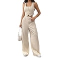 thumbnail image 2 of Women'S 2 Piece Outfits Button Down Sleeveless Sets Crop Blazer Vest and Wide Leg Pants Set Apricot Color S, 2 of 9