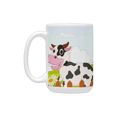 

Animal Cute Farm Creatures with Cow Horse Goat Pig and Chicken by the Fences Kids Cartoon Multicolor Ceramic Mug (15 OZ) (Made In USA)