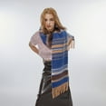 thumbnail image 2 of Retro Narrow Striped Scarf with Soft Fringe - Color-Block Gradient Winter Wrap for Men and Women, Lightweight Unisex Fashion Accessory,205*26 cm,Brown/Blue Stripe, 2 of 16