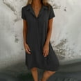 thumbnail image 3 of Efsteb Summer Shirt Dresses for Women Casual Solid Color Short Sleeve Collared V Neck Button Up Loose Fit T Shirts Dress (Black,XL), 3 of 7