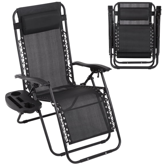 BIQWBIC Zero Gravity Chair, Outdoor Folding Lounge Chair Recliner, Adjustable Lawn Lounge Chair with Cup Holder,Tray and Removable Pillow for Poolside, Backyard and Beach,300Lbs Weight Capacity
