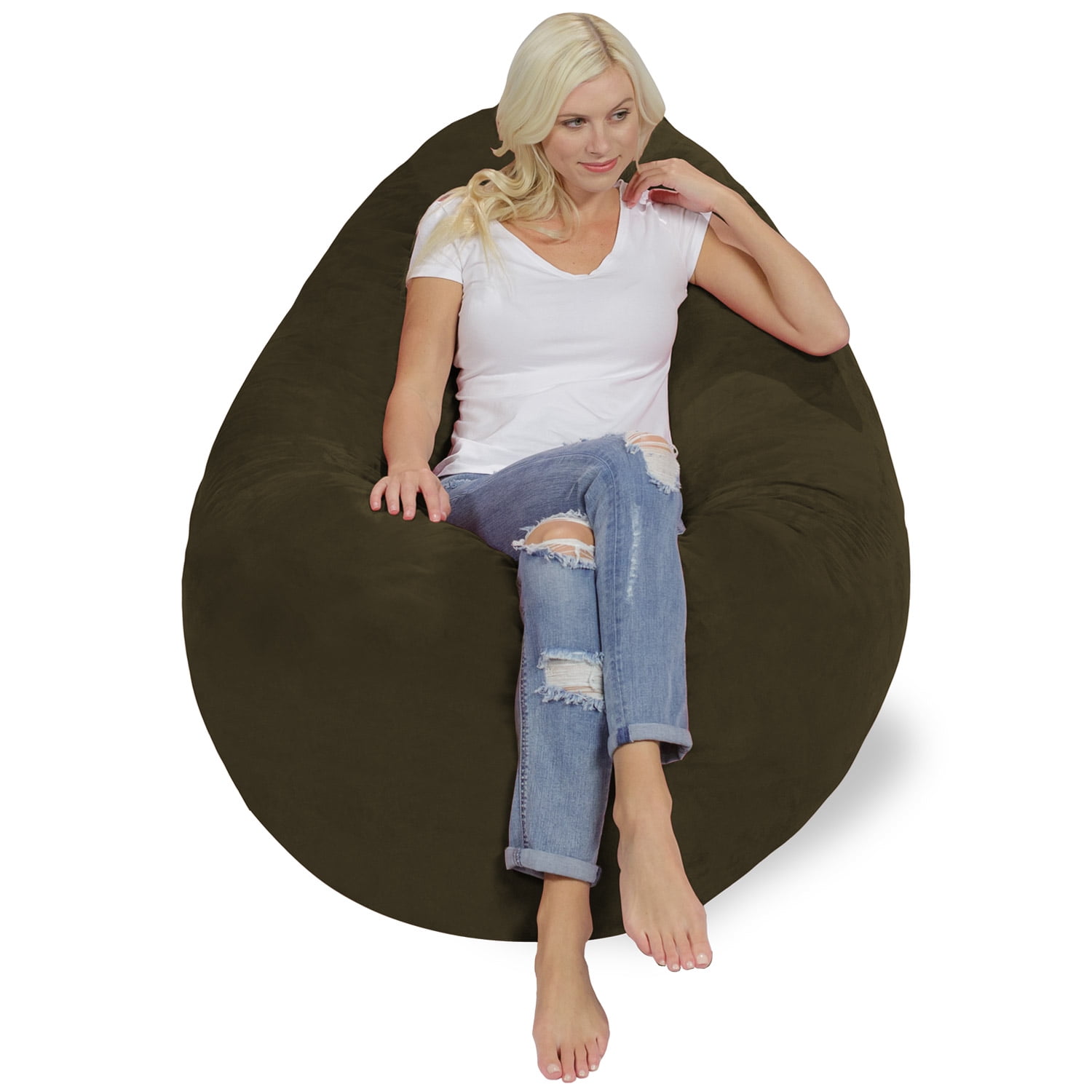 Chill Sack Bean Bag Pillow, Memory Foam Lounger with Microsuede Cover, Kids, Adults, 7.5 ft, Olive