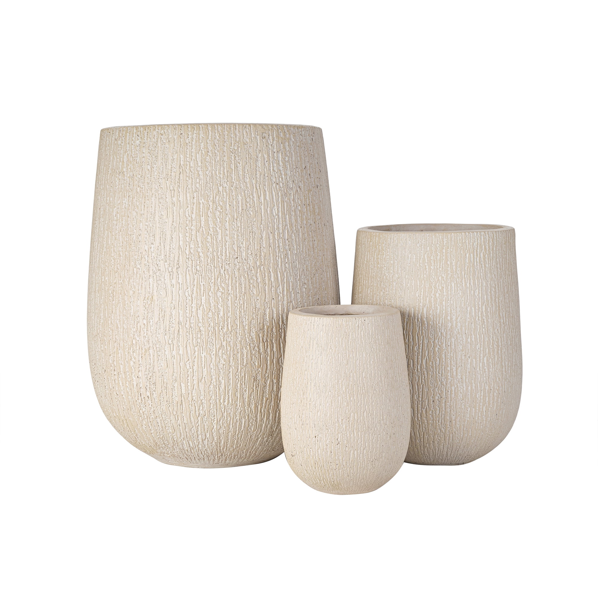 Euroco Lightweight MGO Planter Set of 3, 15.6"+10.8"+7.3" Egg-Shaped Outdoor Flower Pots with Drainage Holes & Rubber Plug,Modern Stone-Look Textured Decorative Pots for Garden, Patio, Home, Office