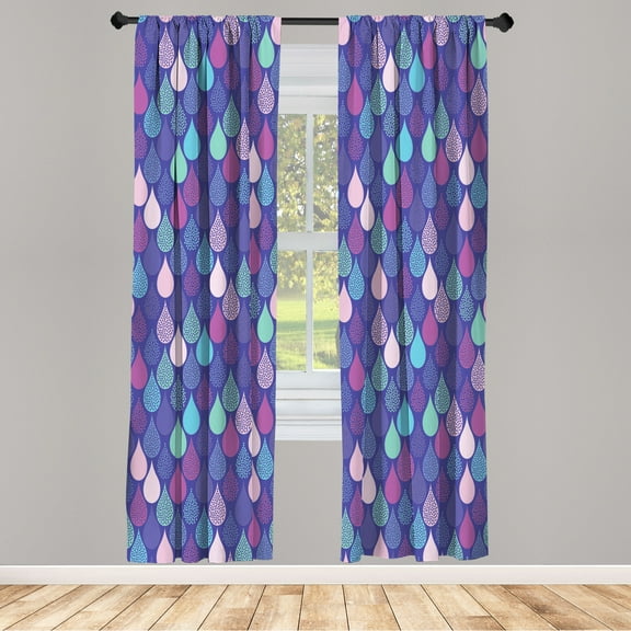 Ambesonne Geometric Curtains, Raindrops Doodle Style, Pair of 28"x63", Aqua Blush