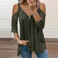thumbnail image 2 of Summer Tops for Women 2024 Clearance! Mgmyaa Women Blouses Tops Plus Size V-Neck 1/2 Sleeve Tops Lace Half Sleeve Zipper Hollow Out Blouse Tops Fashion Solid Color Fit Casual Tees, Shirts, 2 of 7