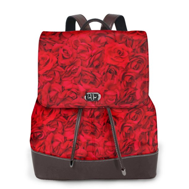 Disketp Red Rose Mochila de Cuero para Mujer, Bolso de Espalda Antirrobo con Estilo para Viaje, Trabajo y Uso Diario