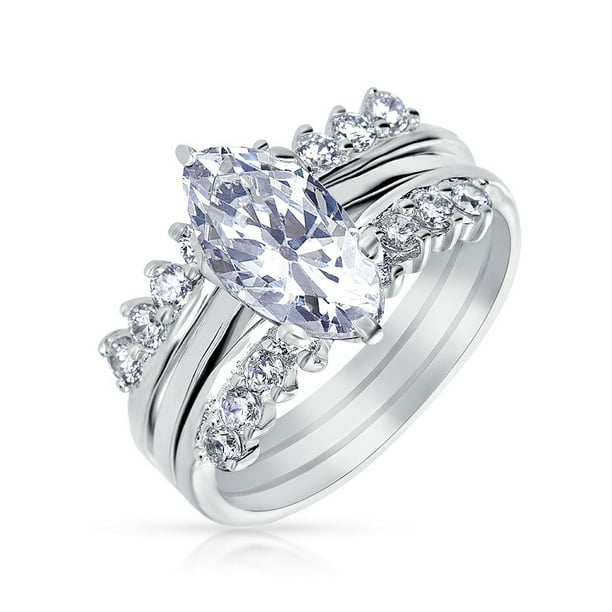 Bling Jewelry 2.5CT Solitaire Marquise AAA CZ Band Inset Guard