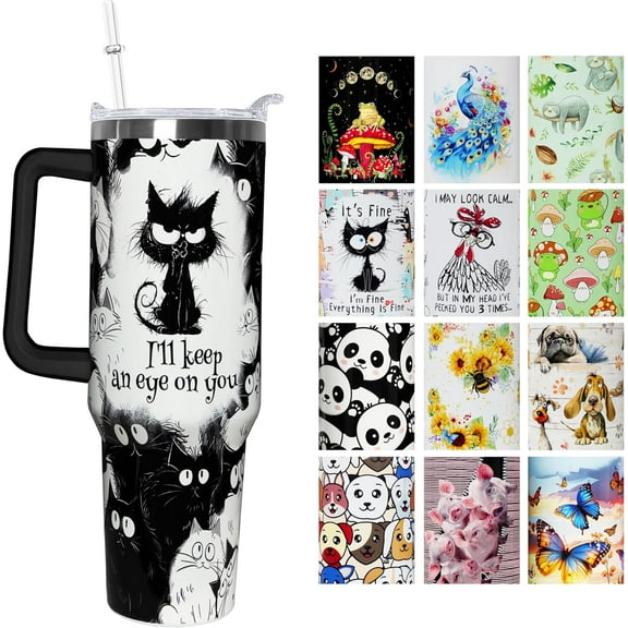 40 oz Cat Stainless Steel Tumbler with Handle Straw & Lid Cat Lover Cute Cat Tumbler Cup Travel Coffee Mug Funny Gag Gifts Ideas Cat Gifts for Women Girl