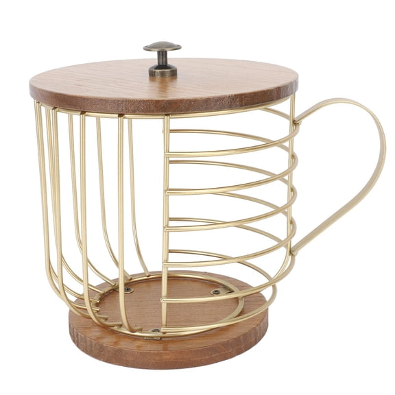 Yajisi Iron Coffee Pod Holder – Large Capacity, Space‑Saving Organizer with Wooden Base & Gold Enamel Lid for Home Coffee Bar
