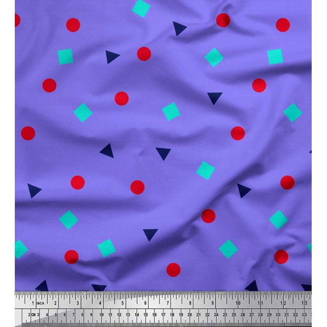 Soimoi Poly Georgette Fabric Square,Dot & Triangle Geometric Decor Fabric Printed Yard 52 Inch Wide