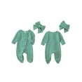 thumbnail image 2 of BemeyourBBs Newborn Baby Girl Boy Footed Romper Stripe Footie Jumpsuit Print Long Sleeve Ruffled Zipper Jumpsuits with Headband Spring Fall Winter Baby Essentials Clothes, 2 of 9