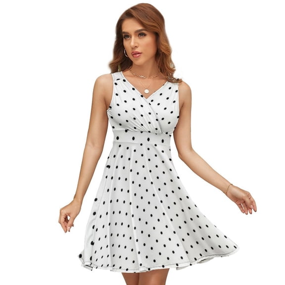 Black Polka Dots White Background Dress Summer Street Style Dresses Female Sleeveless Printed Sundress