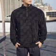 thumbnail image 2 of GuangCheng Mens Sweatshirts Quilted Fleece Pullover Half Zip Sherpa Lining Textured Thermal Warm Comfort Casual Tshirts,Black,XL, 2 of 5
