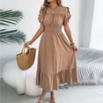 thumbnail image 5 of Staron Summer Dresses for Women Casual Solid Color Belted Waist Round Neck Short Sleeve Mid-Length Loose Fit Relaxed Lounge Dress, Khaki XL, 5 of 7