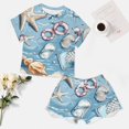 thumbnail image 4 of Beach Seashell Starfish Women's Ruffle Short Sleeve Tops And Shorts Cute Peeps Bunny Pajamas Sets, 4 of 7