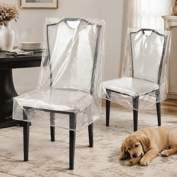 Clear Plastic Dining Chair Covers – Waterproof Seat Protectors, 2-Pack, Fits 16–23" High Backs, 21"L x 18"D