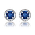 thumbnail image 1 of JeenMata Pendientes de Botón con Halo de Zafiro Azul de Talla Redonda de 1,25 Quilates con Piedra Natal de Septiembre en Oro Blanco de 18 K sobre Plata, 1 of 5