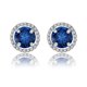 thumbnail image 1 of JeenMata Pendientes de Botón con Halo de Zafiro Azul de Talla Redonda de 1,25 Quilates con Piedra Natal de Septiembre en Oro Blanco de 18 K sobre Plata, 1 of 5
