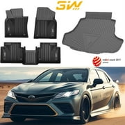 3W Floor Mats & Cargo Liner Compatible for 2018-2023 Toyota Camry Standard Models, Unique Black TPE All-Weather Guard Includes 1st and 2nd Row