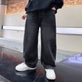 thumbnail image 2 of TOWED22 Toddler Boys' Cargo Jeans Streetwear Style Loose Straight Leg Washed Elastic Waist Denim Pants(Black,10-11 Y), 2 of 9
