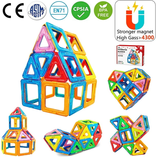 42 Piezas Bloques de Construcción Magnéticos Juegos de Construcción Magnética Juego Magnético Educativo y Creativo Juguete de Construcción para Regalo para Niños Niñas Niños JFHHH pequeña
