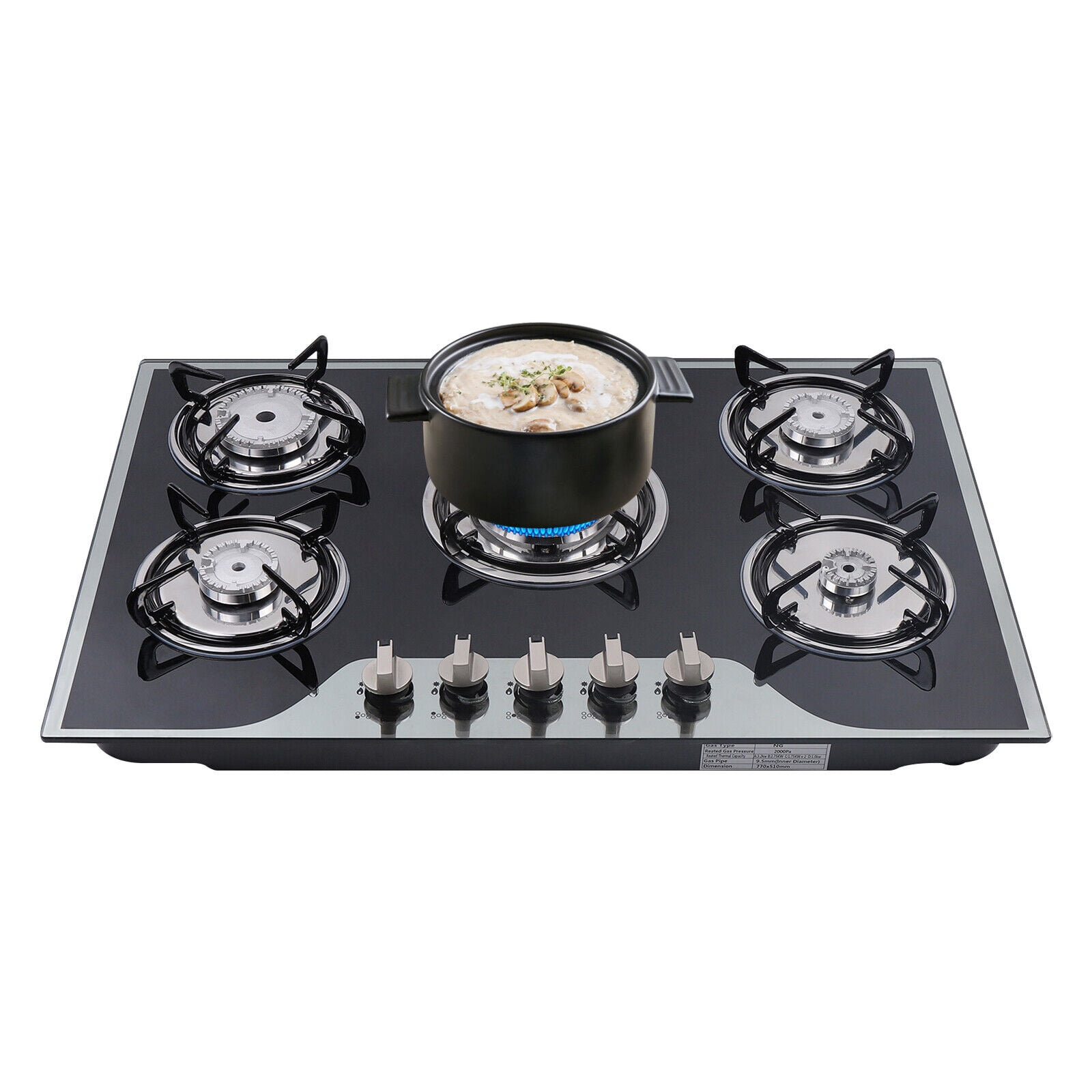 Gas Cooktop with 5 Burners 5 Burners with Independent Fire Adjustment Knobs 180° Fire Control for Domestic or Commercial Cooking