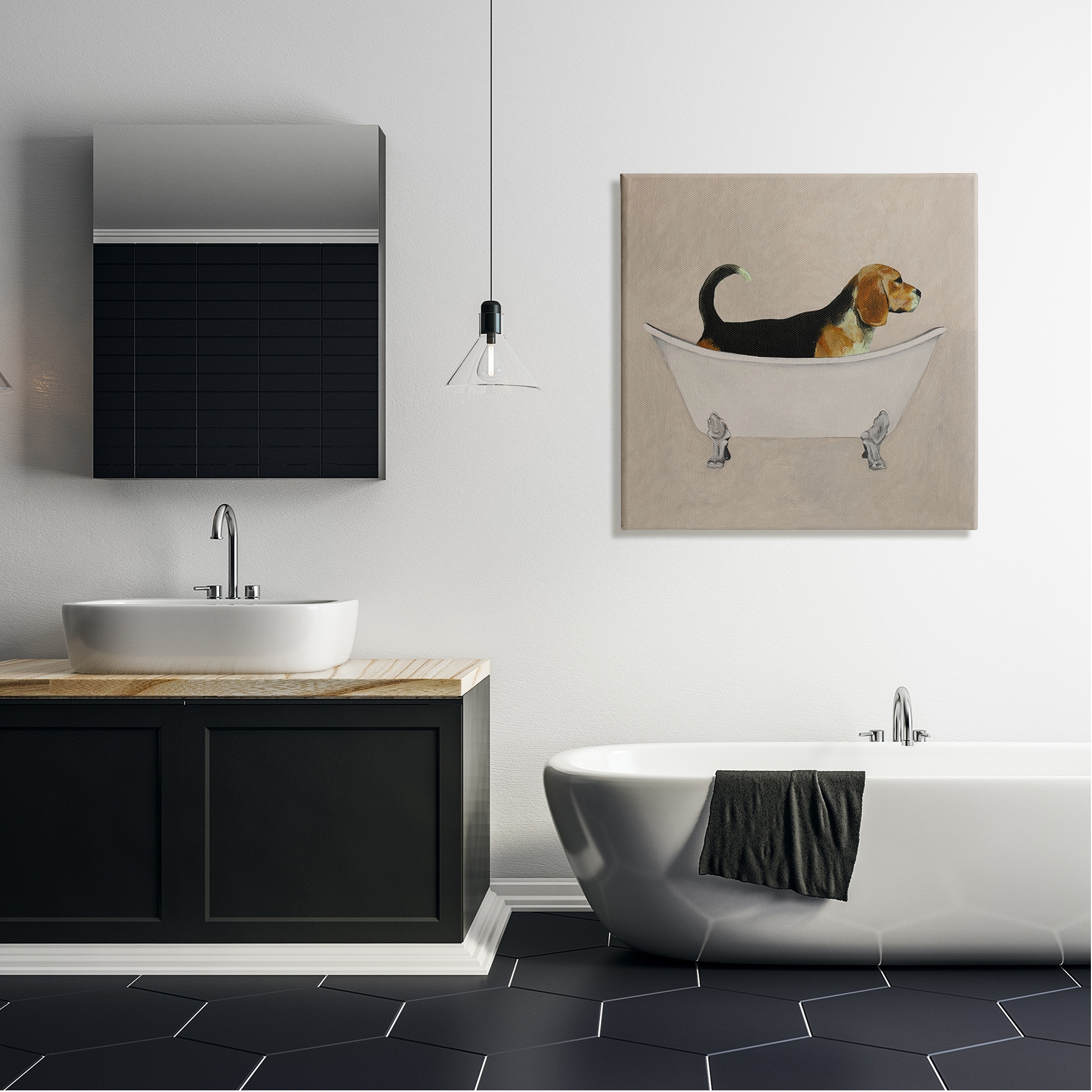 Stupell Industries Beagle In Tub Bathroom Pet Animals & Insects Painting Gallery Wrapped Canvas Print Wall Art