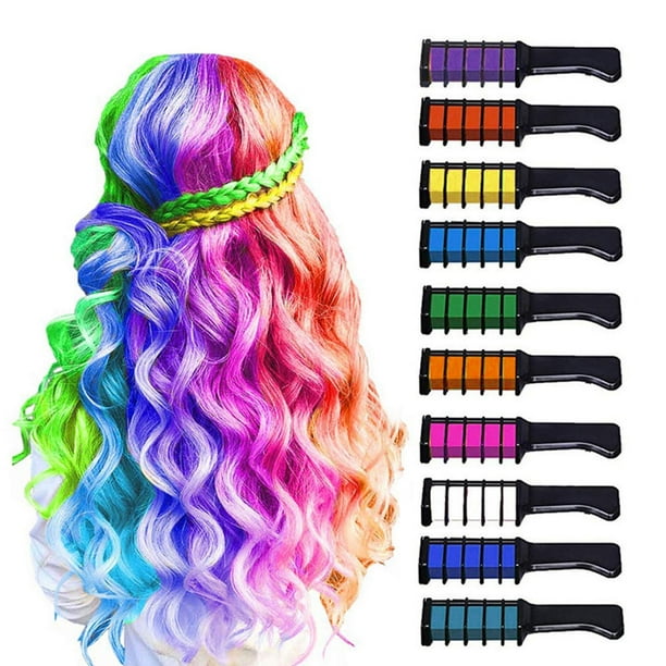Tiza para el cabello de 10 colores para niñas lavable para el Día de los , para regalos de Color de cabello DIY usos amplios tinte de Color shamjiam Peine de tiza para el cabello