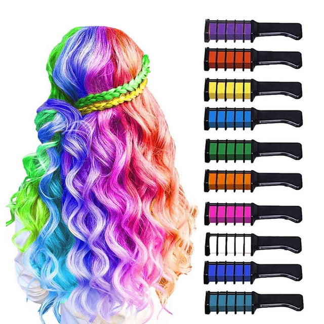 Tiza para el cabello de 10 colores para niñas lavable para el Día de los , para regalos de Color de cabello DIY usos amplios tinte de Color shamjiam Peine de tiza para el cabello