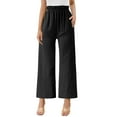 thumbnail image 2 of Huowey Capri Pants For Women Wide Leg Casual Pants Summer Loose High Waist Cropped Trousers Baggy Boho Flowy Comfortable Breathable Relaxed Palazzo Yoga Trousers ,Black,L, 2 of 4