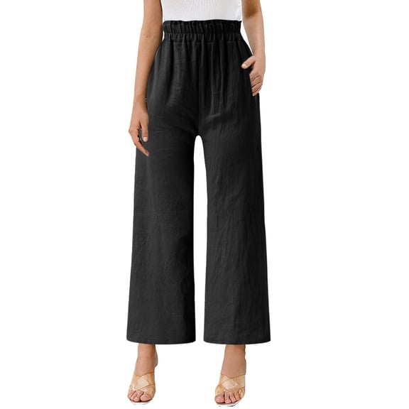 Wuxian Capri Pants For Women Wide Leg Casual Pants Summer Loose High Waist Cropped Trousers Baggy Boho Flowy Comfortable Breathable Relaxed Palazzo Yoga Trousers ,Black,S