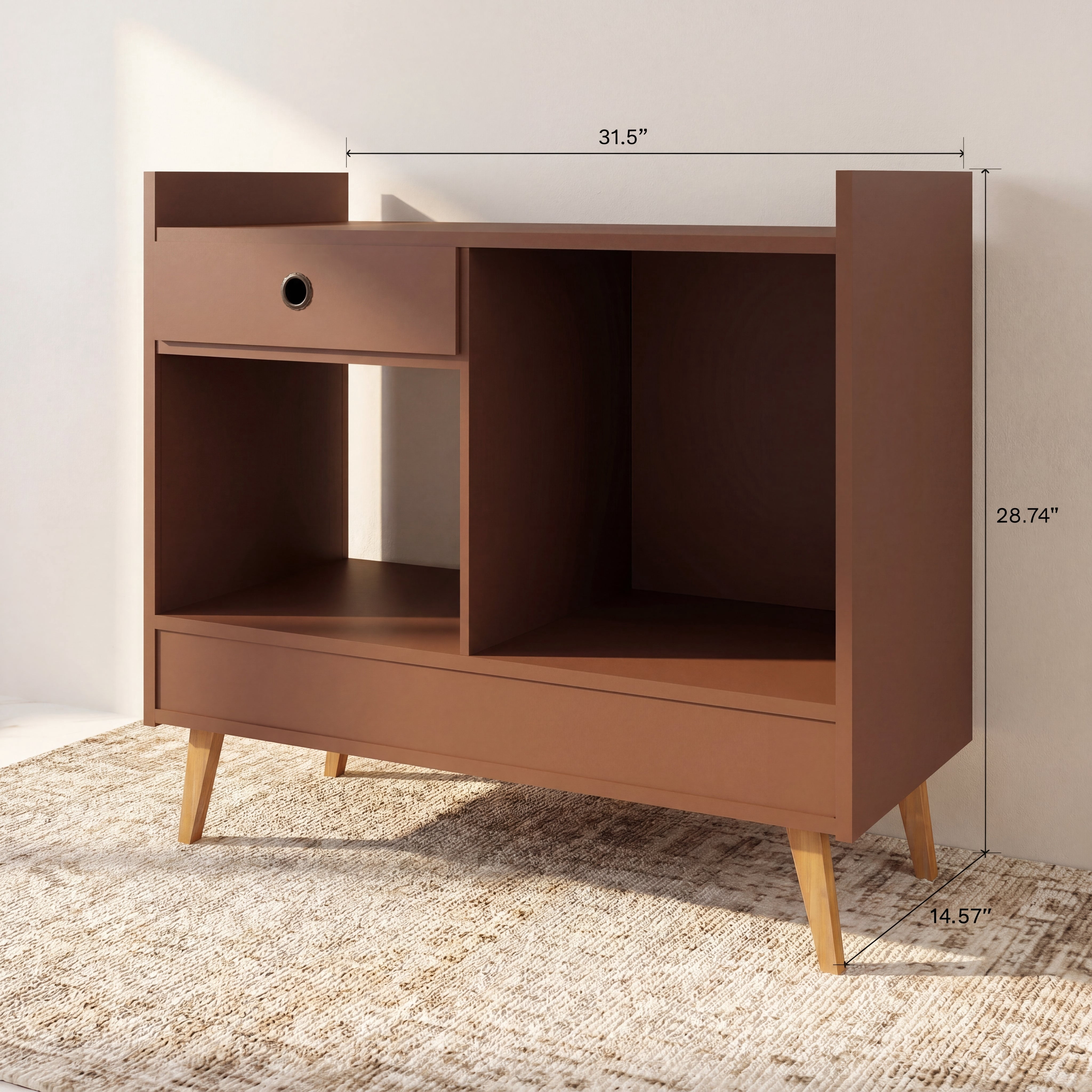 Ember Interiors Oxford Brown Modern Bar Cabinet with Wine Storage, Drawer & Open Shelves– Compact Design for Living Room or Kitchen