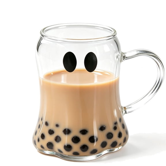 Halloween Coffee Mugs, 10 oz Cute Spooky Ghost Glass Cup with Handle for Halloween Decor, 1 Pack
