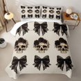 thumbnail image 2 of Homewish Halloween Gothic Skull Twin Quilt Set, Rose Bow Twin Coverlet Set, Beige Black, 2 Pieces 1 Bedspread and 1 Pillowcase, 2 of 7