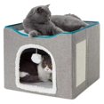thumbnail image 1 of Large Cat Bed with Ball Hanging and Scratch Pad Foldable Cat Beds,B, 1 of 5